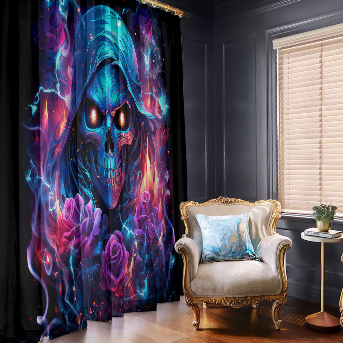 Flame Skull Window Curtain While You Are Talking Behind My Back Freel Free To Bend Down And Kiss My Ass - Wonder Print Shop