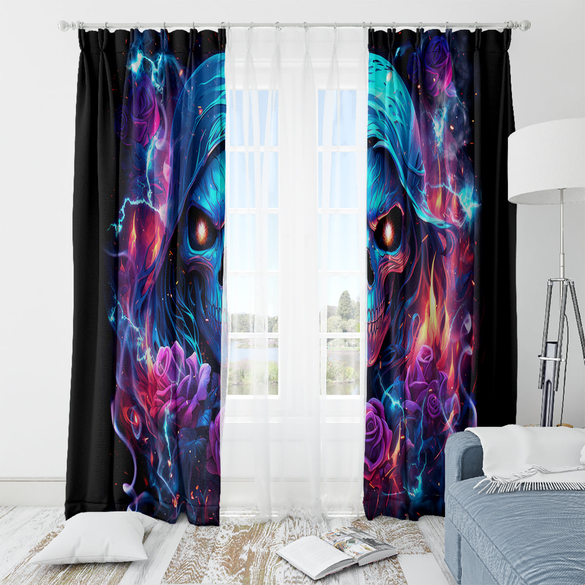 Flame Skull Window Curtain While You Are Talking Behind My Back Freel Free To Bend Down And Kiss My Ass - Wonder Print Shop