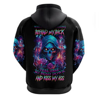 Flame Skull Zip Hoodie While You Are Talking Behind My Back Freel Free To Bend Down And Kiss My Ass - Wonder Print Shop