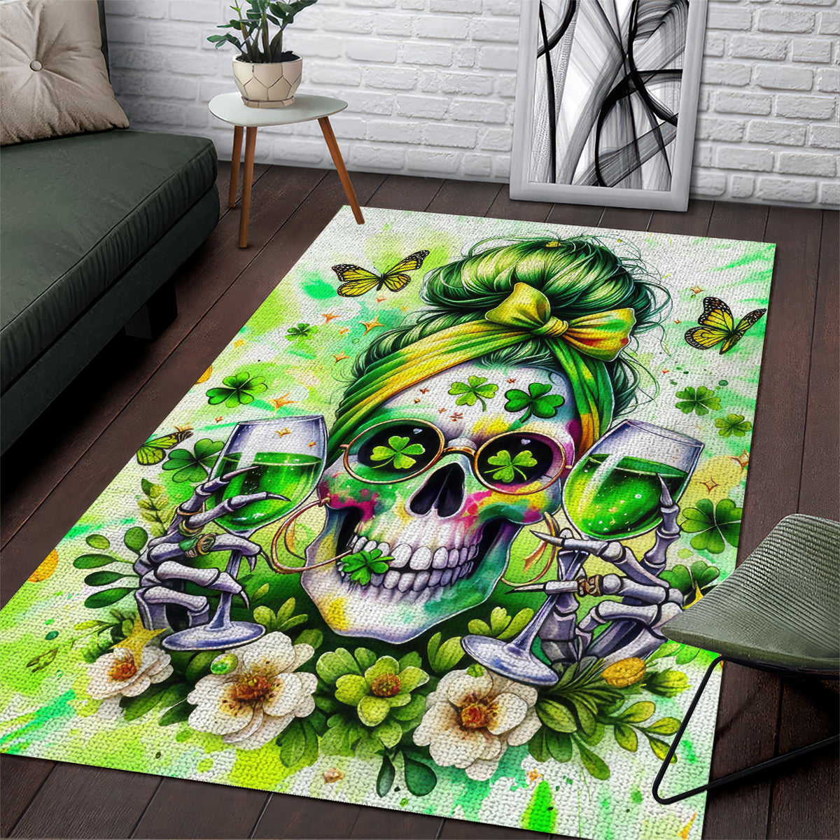 Irish Skull Area Rug Drink Up Bitch - Wonder Print Shop