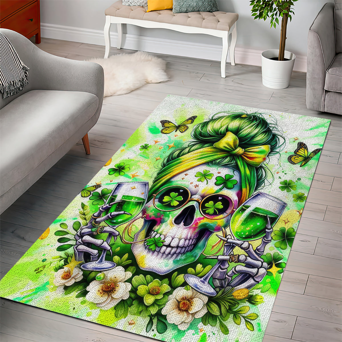 Irish Skull Area Rug Drink Up Bitch - Wonder Print Shop