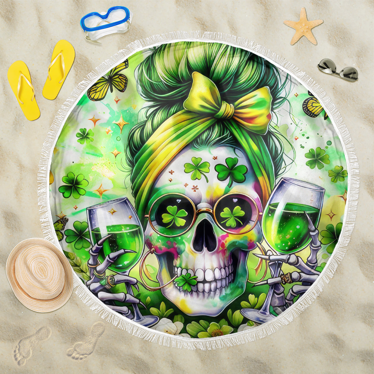 Irish Skull Beach Blanket Drink Up Bitch - Wonder Print Shop
