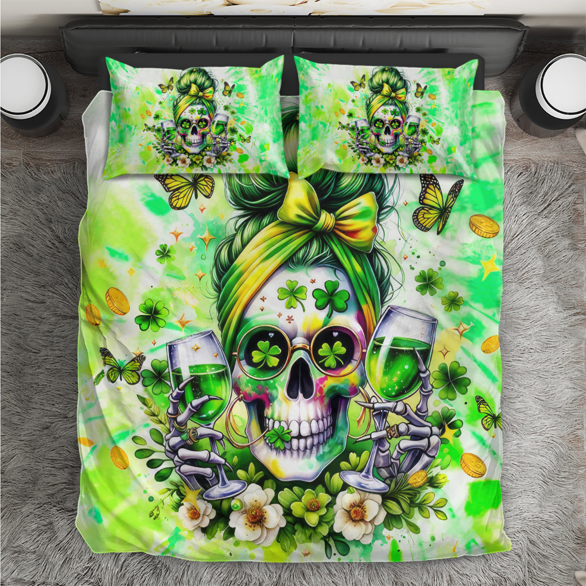 Irish Skull Bedding Set Drink Up Bitch - Wonder Print Shop