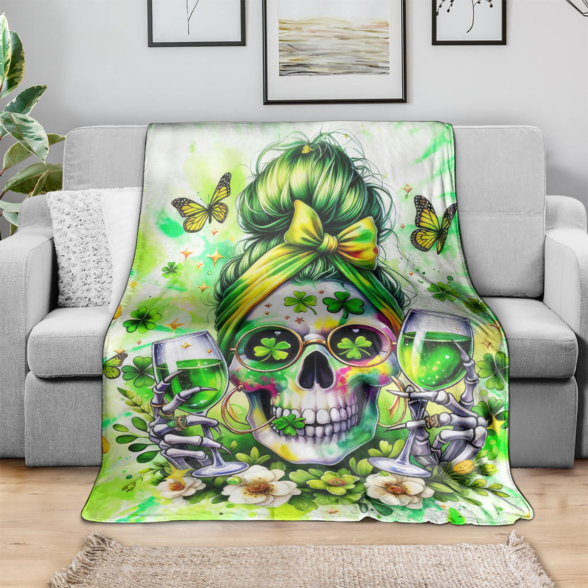 Irish Skull Blanket Drink Up Bitch