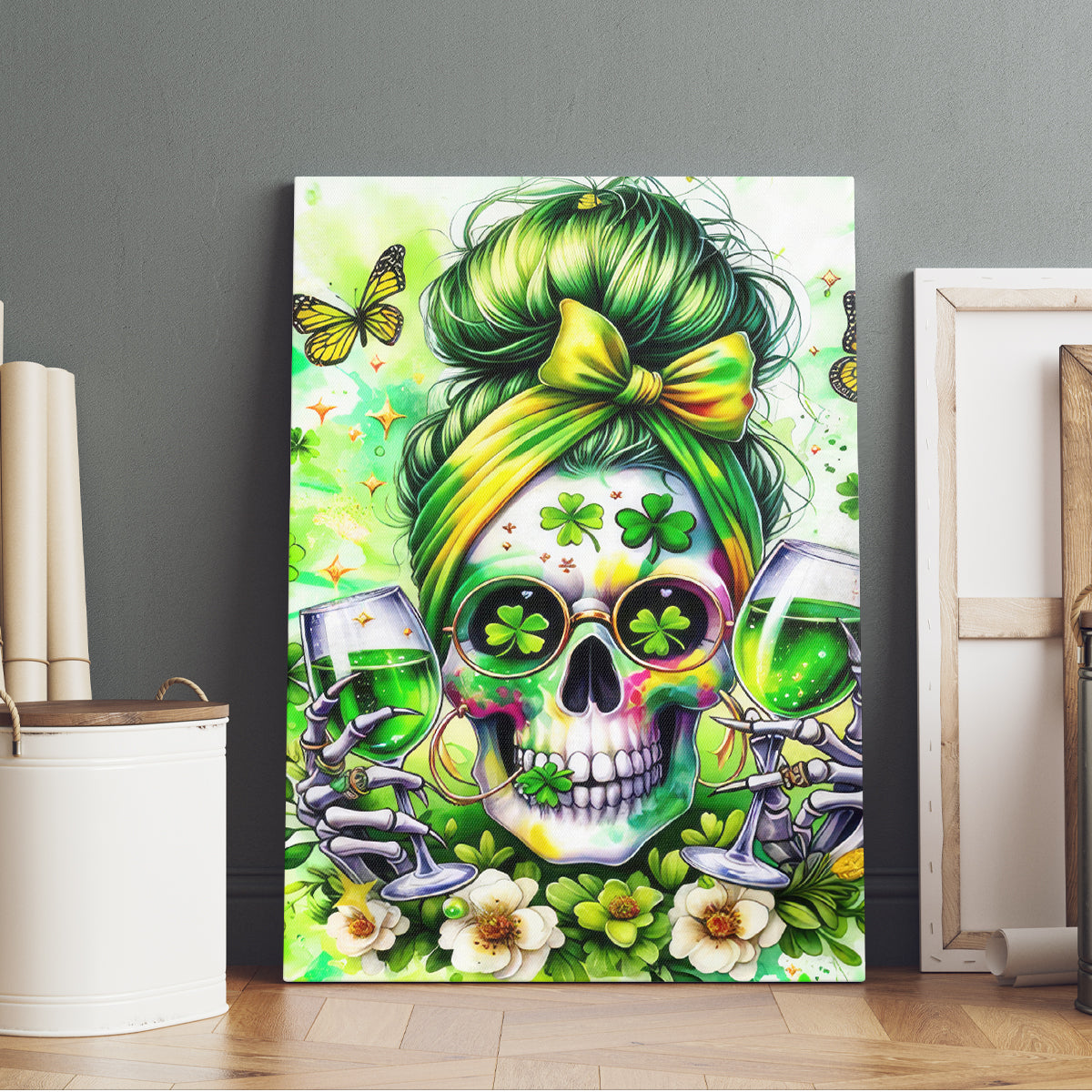 Irish Skull Canvas Wall Art Drink Up Bitch - Wonder Print Shop