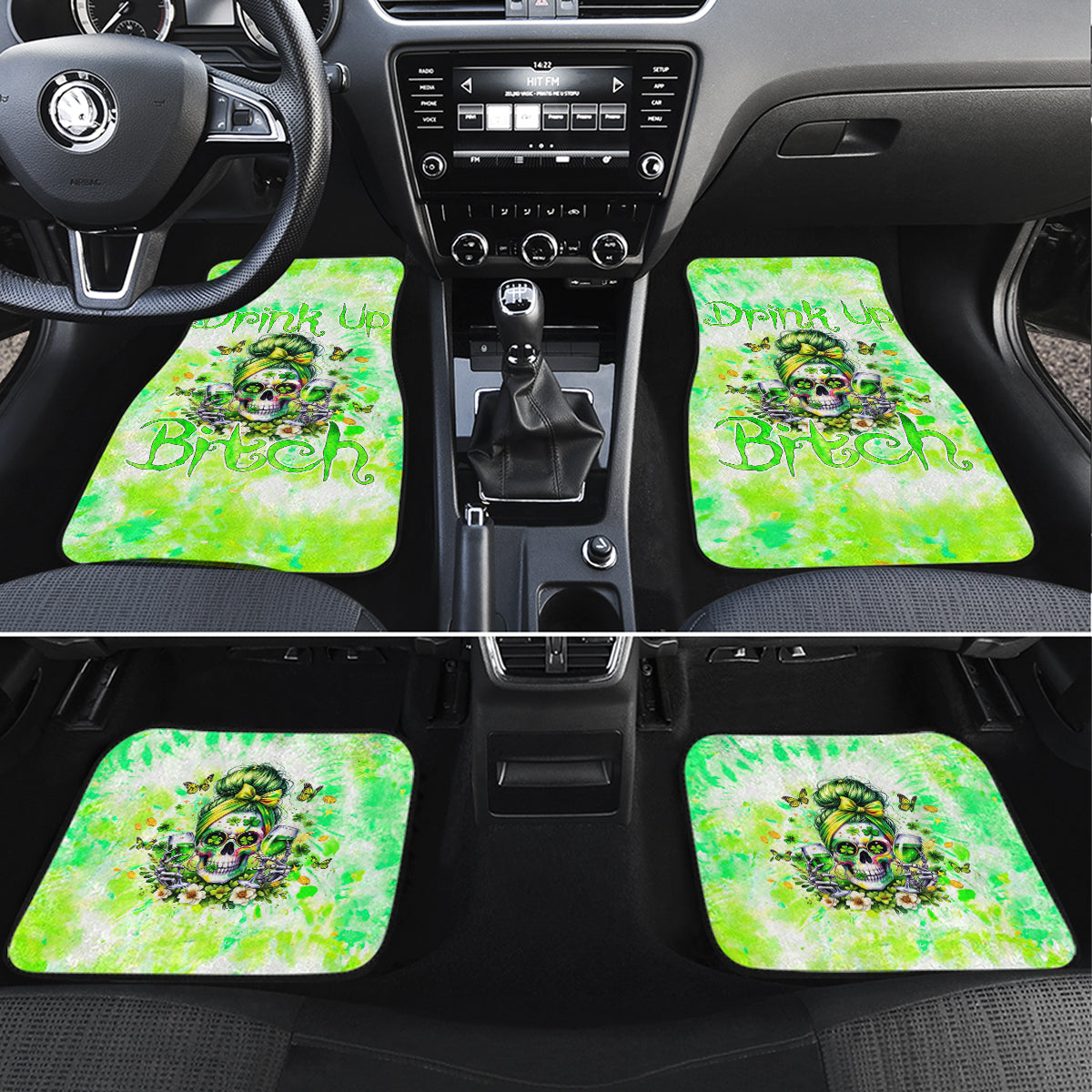 Irish Skull Car Mats Drink Up Bitch - Wonder Print Shop