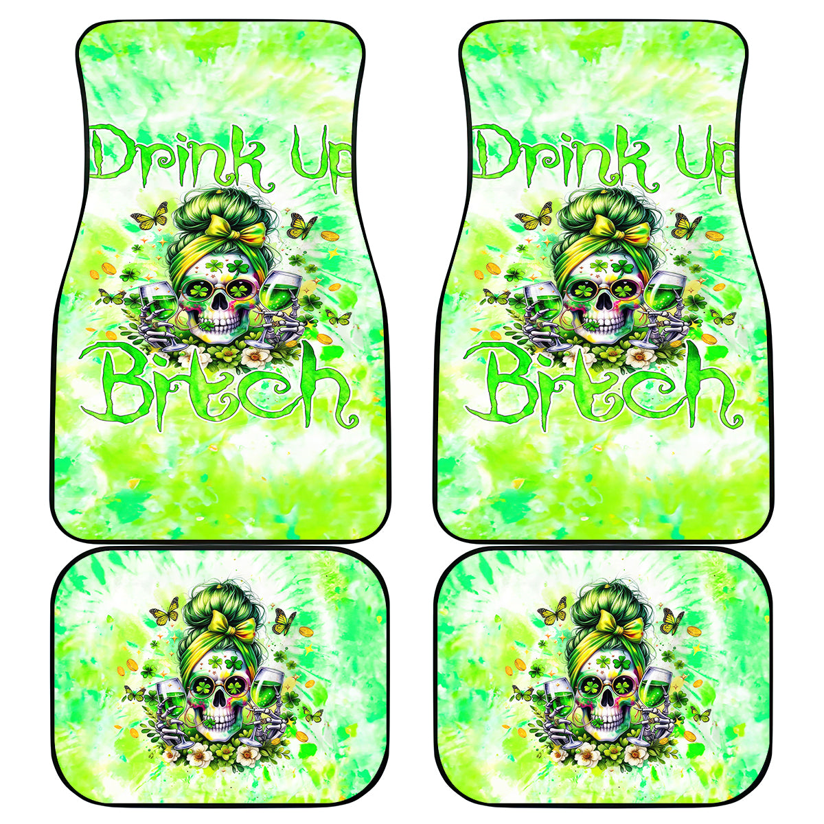 Irish Skull Car Mats Drink Up Bitch - Wonder Print Shop