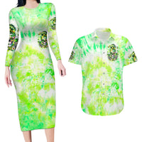 Irish Skull Couples Matching Long Sleeve Bodycon Dress and Hawaiian Shirt Drink Up Bitch - Wonder Print Shop
