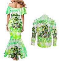 Irish Skull Couples Matching Mermaid Dress and Long Sleeve Button Shirt Drink Up Bitch