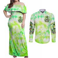 Irish Skull Couples Matching Off Shoulder Maxi Dress and Long Sleeve Button Shirt Drink Up Bitch - Wonder Print Shop