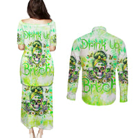 Irish Skull Couples Matching Puletasi and Long Sleeve Button Shirt Drink Up Bitch - Wonder Print Shop
