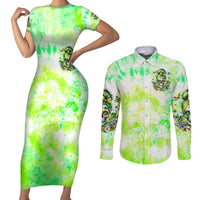 Irish Skull Couples Matching Short Sleeve Bodycon Dress and Long Sleeve Button Shirt Drink Up Bitch - Wonder Print Shop