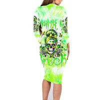 Irish Skull Family Matching Long Sleeve Bodycon Dress and Hawaiian Shirt Drink Up Bitch - Wonder Print Shop