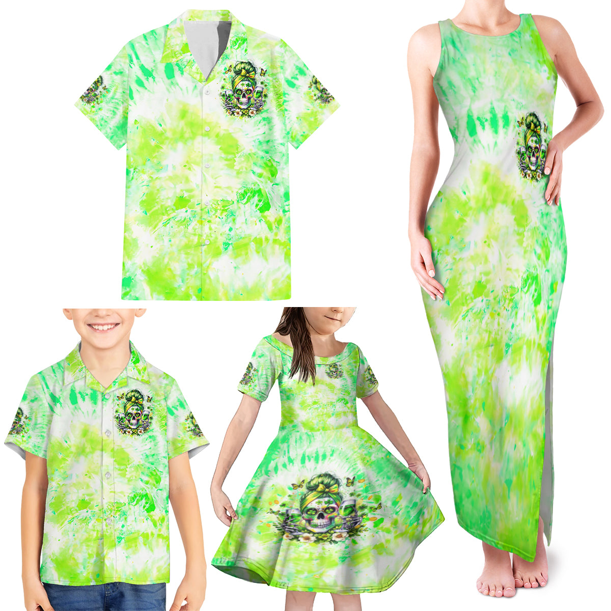 Irish Skull Family Matching Tank Maxi Dress and Hawaiian Shirt Drink Up Bitch - Wonder Print Shop