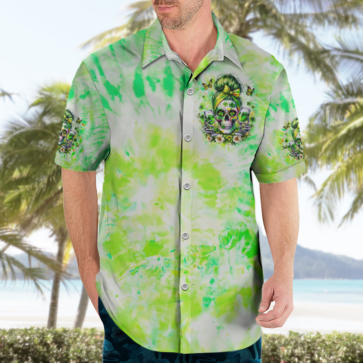Irish Skull Hawaiian Shirt Drink Up Bitch - Wonder Print Shop