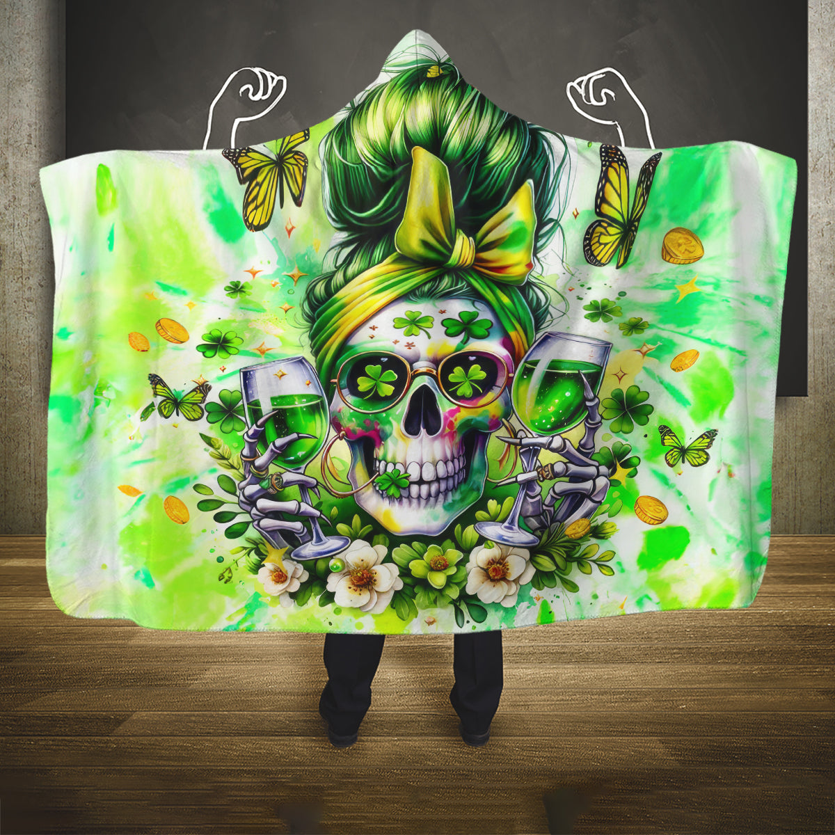 Irish Skull Hooded Blanket Drink Up Bitch