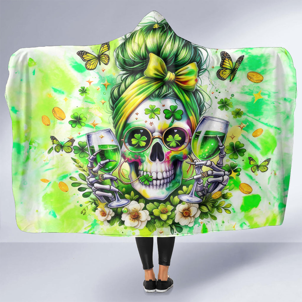 Irish Skull Hooded Blanket Drink Up Bitch