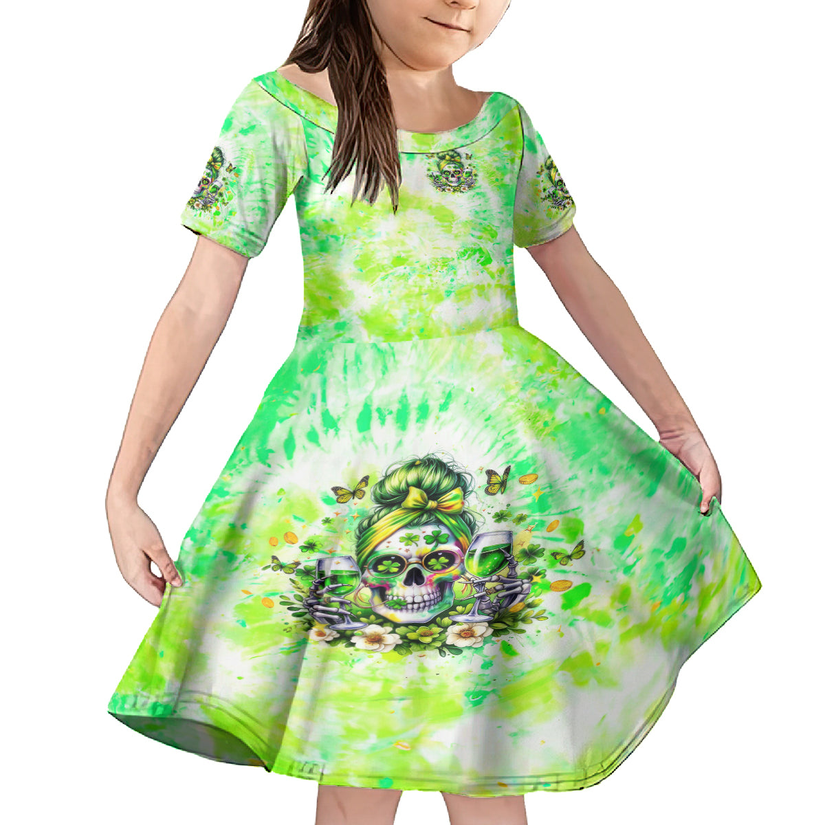 Irish Skull Kid Short Sleeve Dress Drink Up Bitch - Wonder Print Shop