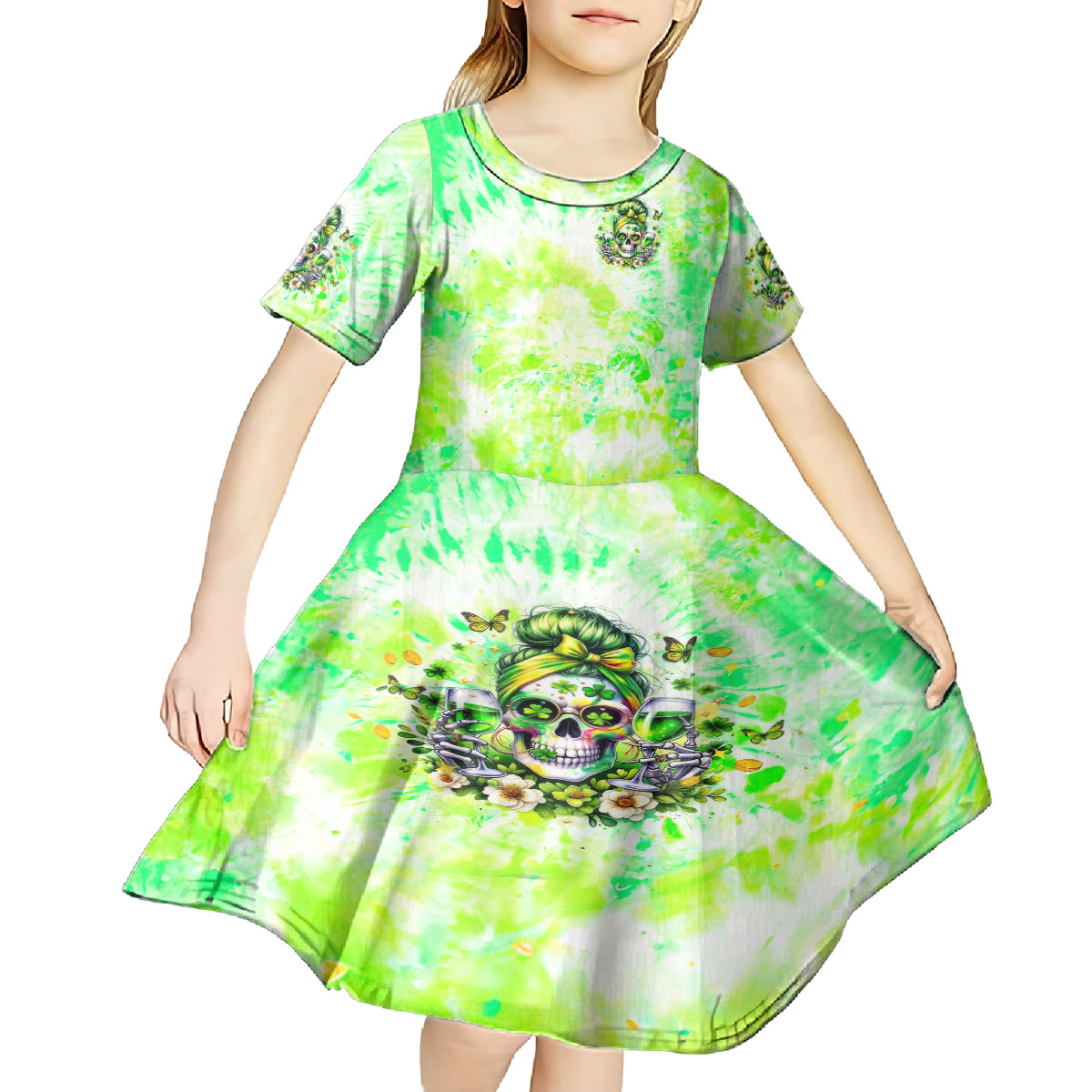 Irish Skull Kid Short Sleeve Dress Drink Up Bitch - Wonder Print Shop