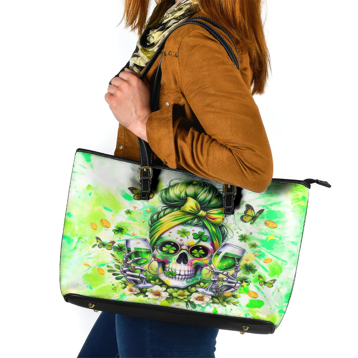 Irish Skull Leather Tote Bag Drink Up Bitch - Wonder Print Shop