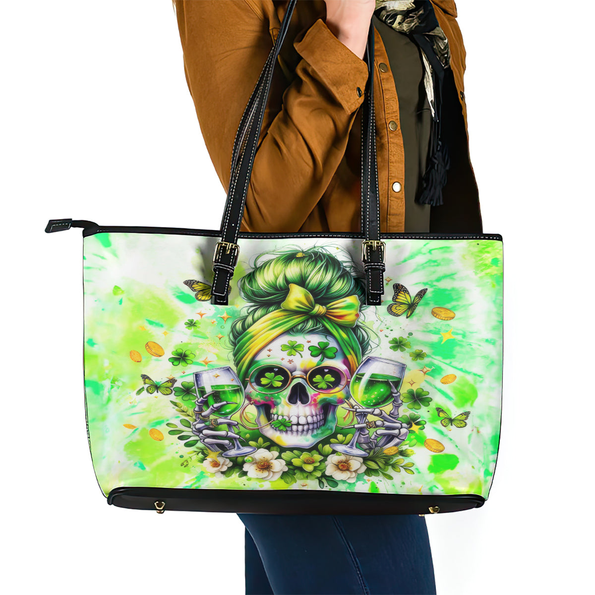 Irish Skull Leather Tote Bag Drink Up Bitch - Wonder Print Shop
