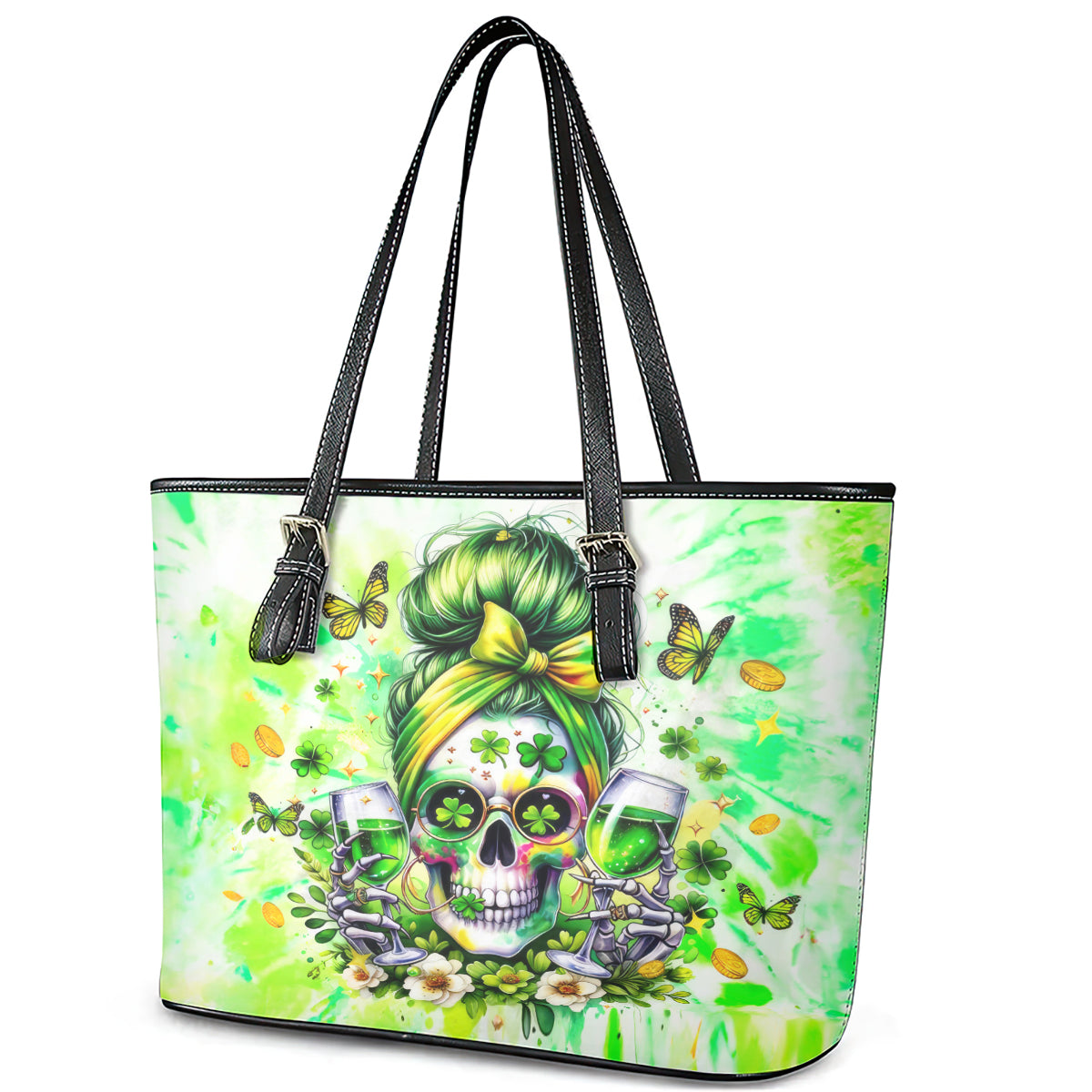 Irish Skull Leather Tote Bag Drink Up Bitch - Wonder Print Shop
