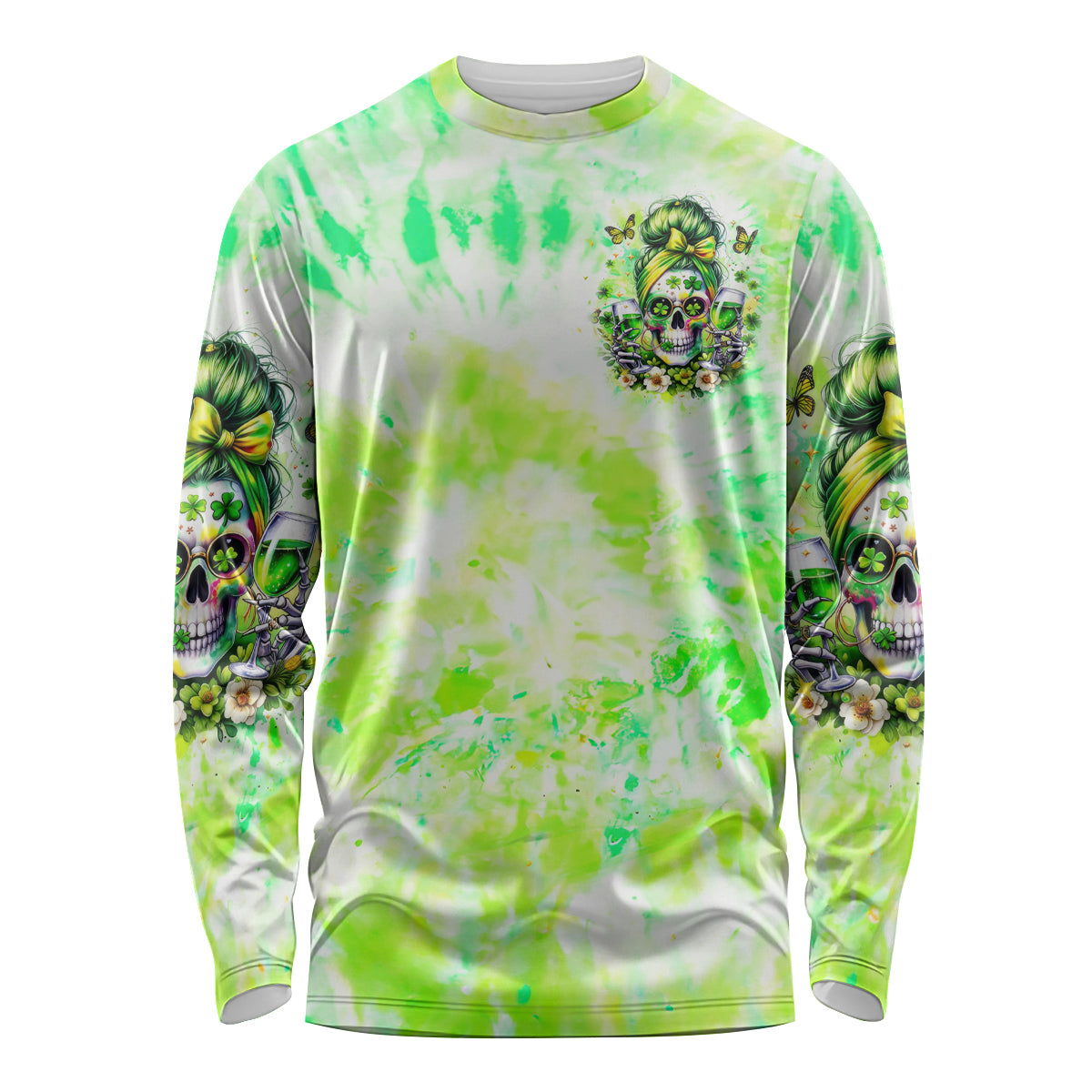 Irish Skull Long Sleeve Shirt Drink Up Bitch - Wonder Print Shop