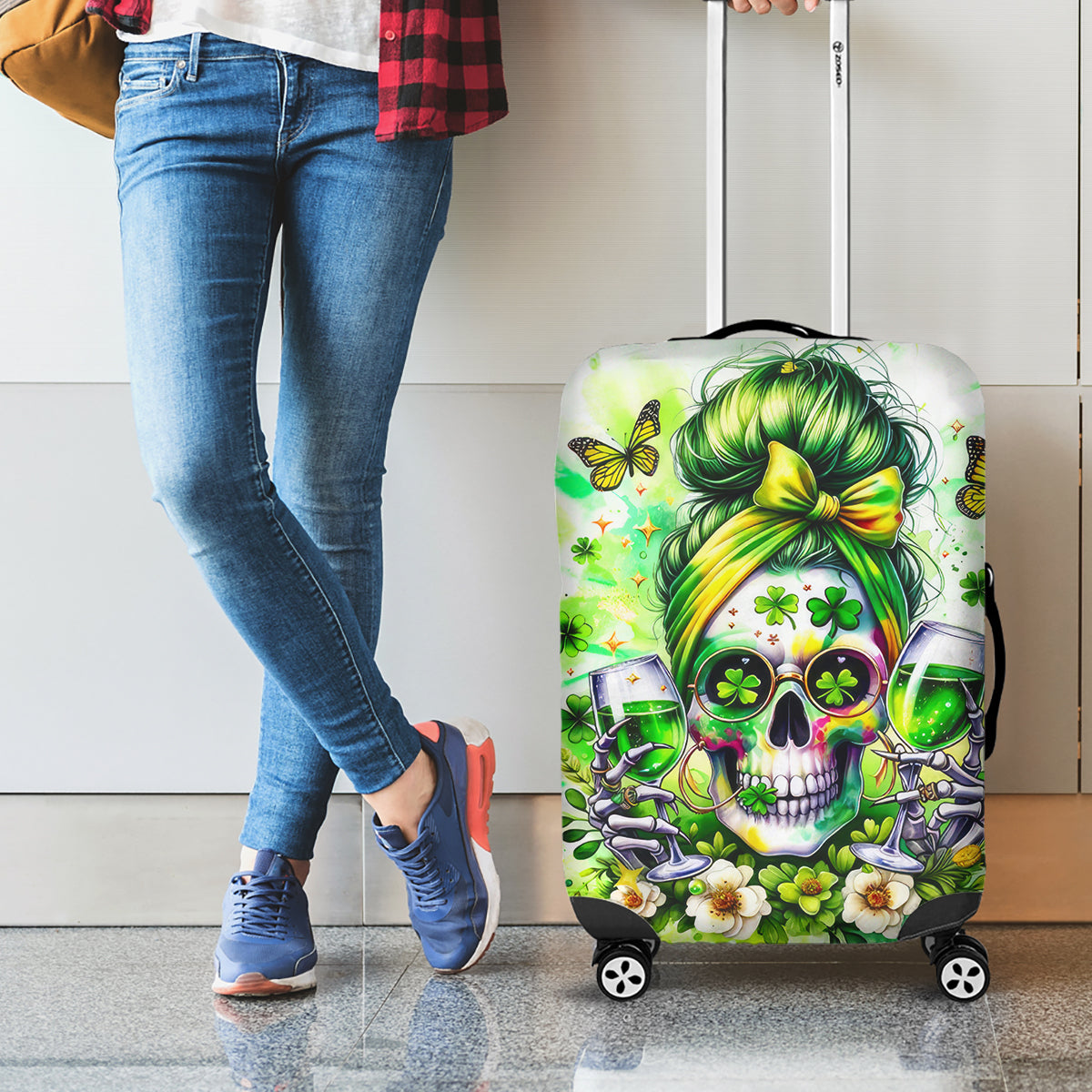 Irish Skull Luggage Cover Drink Up Bitch - Wonder Print Shop