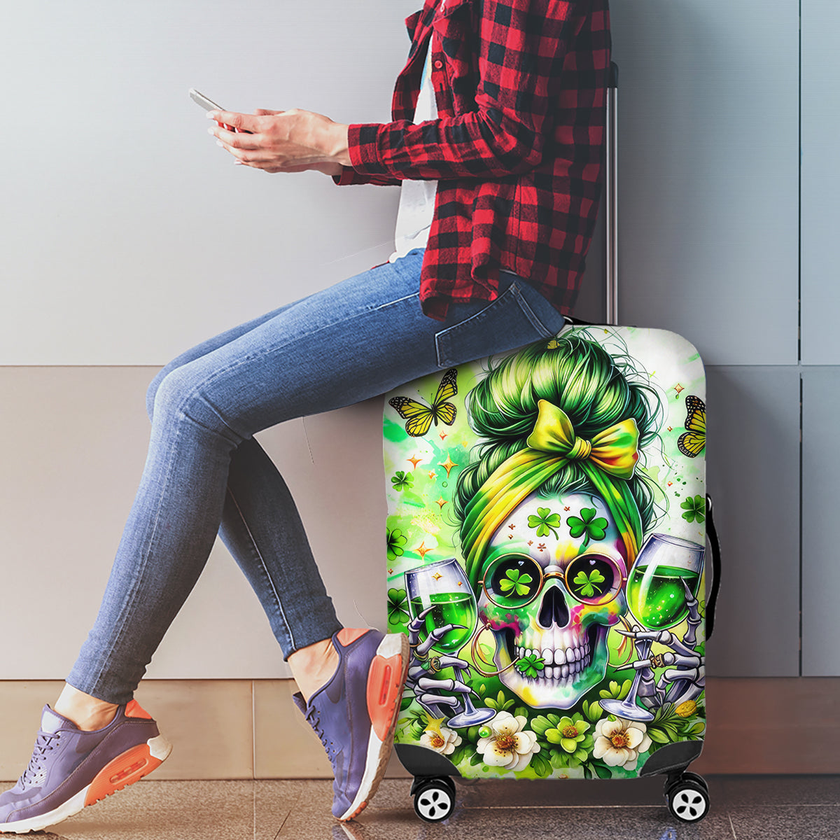 Irish Skull Luggage Cover Drink Up Bitch - Wonder Print Shop