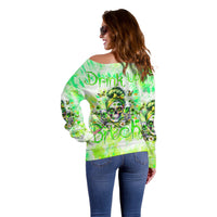 Irish Skull Off Shoulder Sweater Drink Up Bitch - Wonder Print Shop