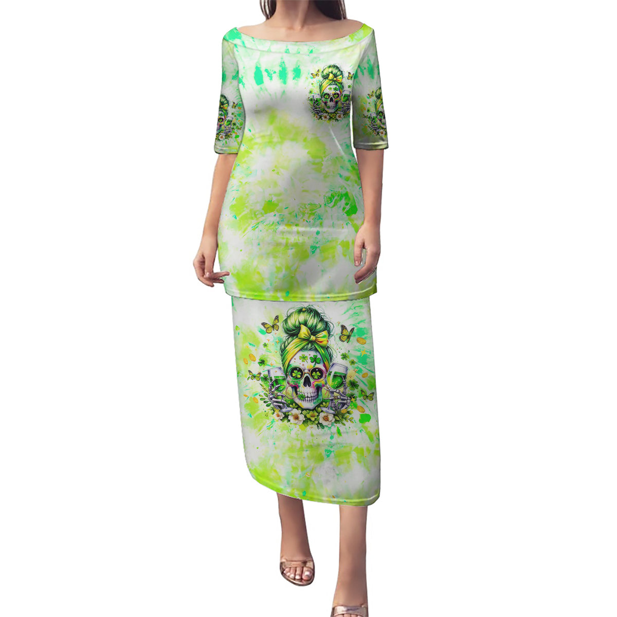 Irish Skull Puletasi Drink Up Bitch - Wonder Print Shop