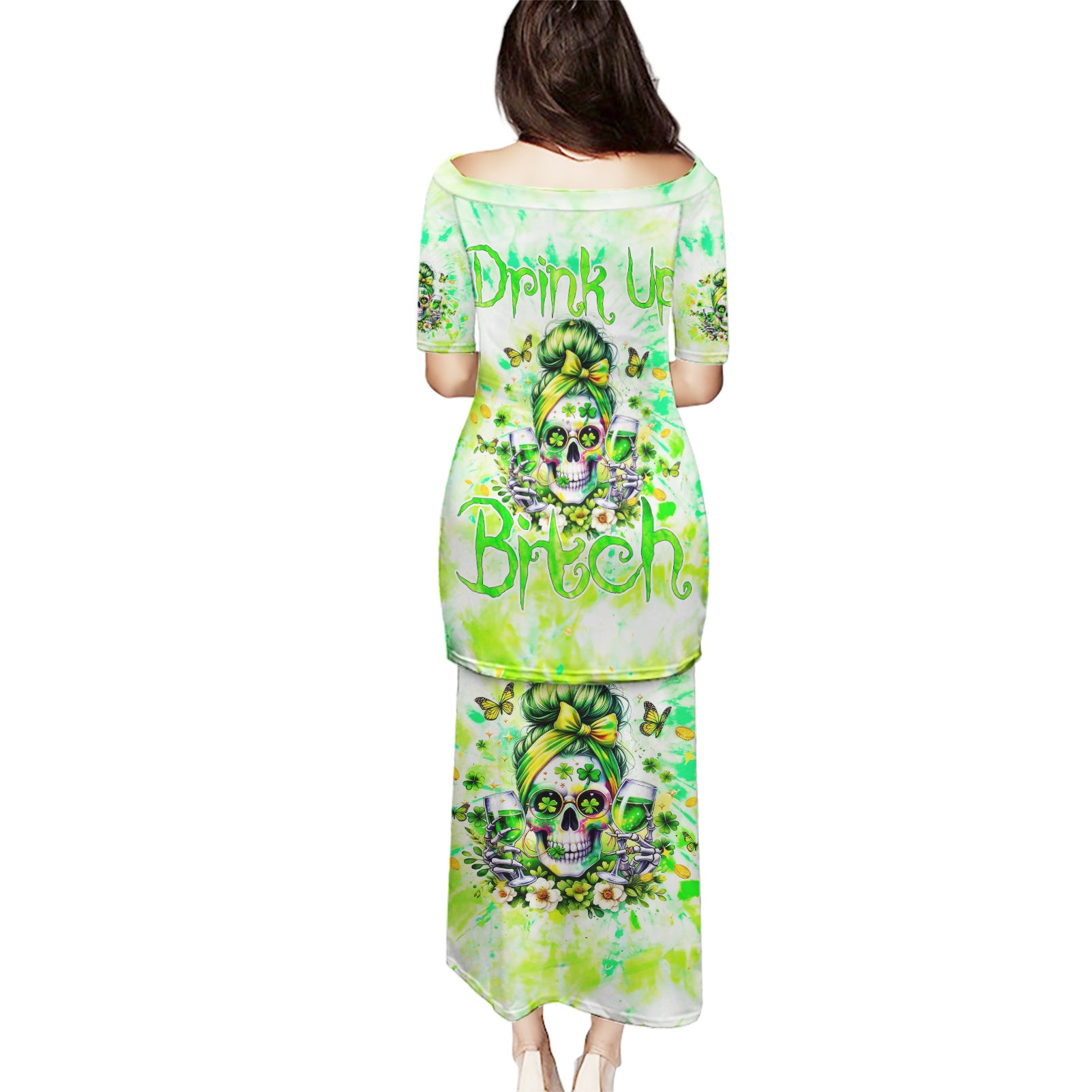 Irish Skull Puletasi Drink Up Bitch - Wonder Print Shop