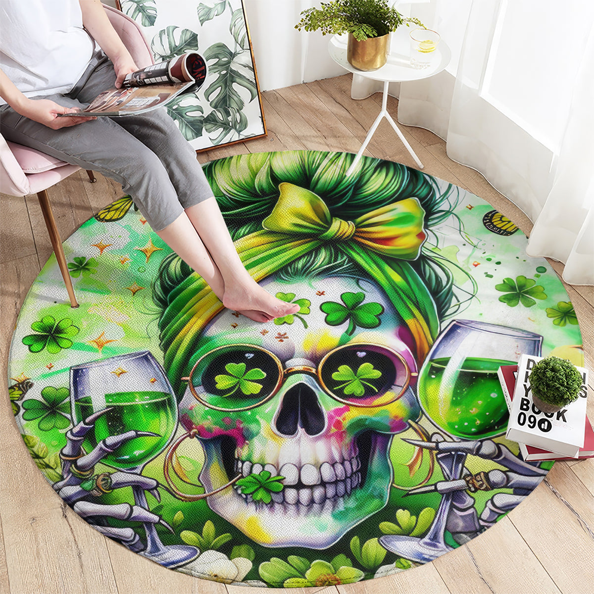 Irish Skull Round Carpet Drink Up Bitch