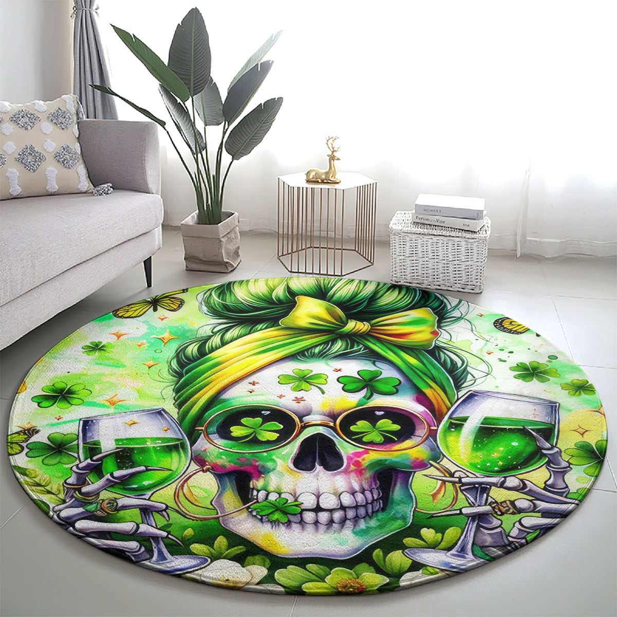 Irish Skull Round Carpet Drink Up Bitch