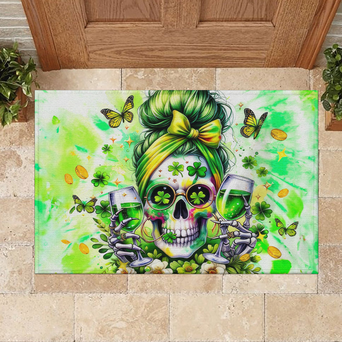 Irish Skull Rubber Doormat Drink Up Bitch - Wonder Print Shop