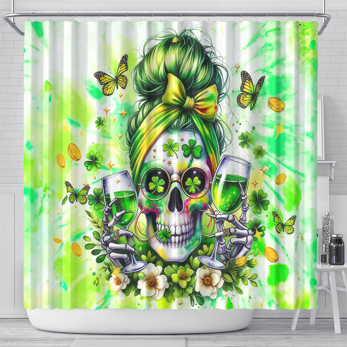 Irish Skull Shower Curtain Drink Up Bitch