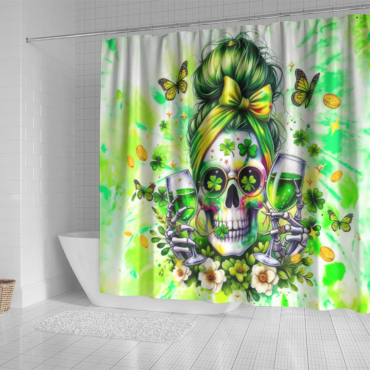 Irish Skull Shower Curtain Drink Up Bitch