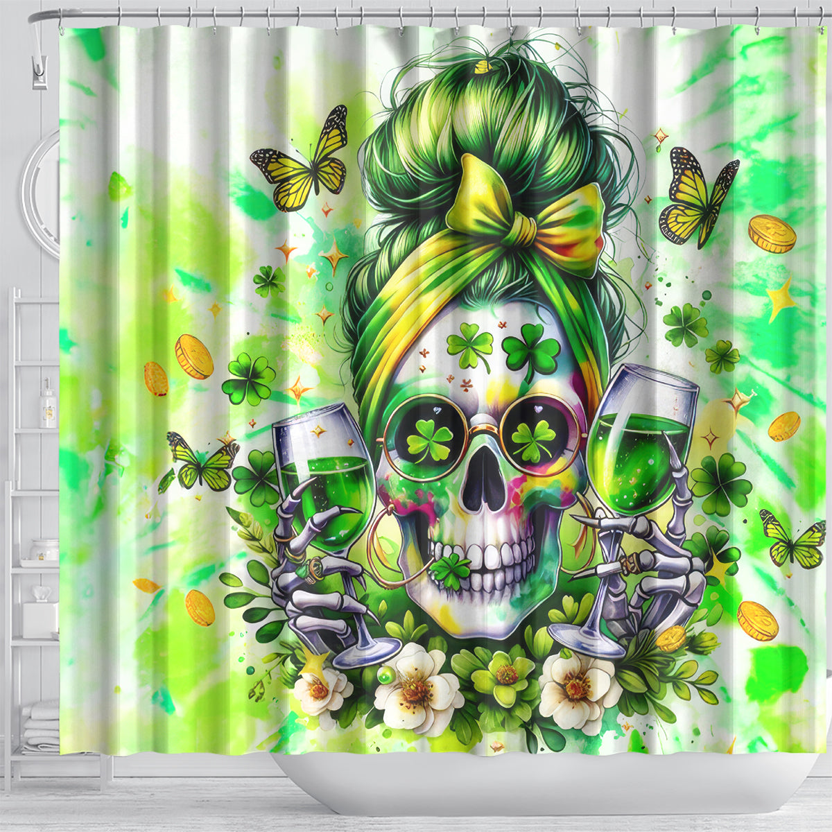 Irish Skull Shower Curtain Drink Up Bitch
