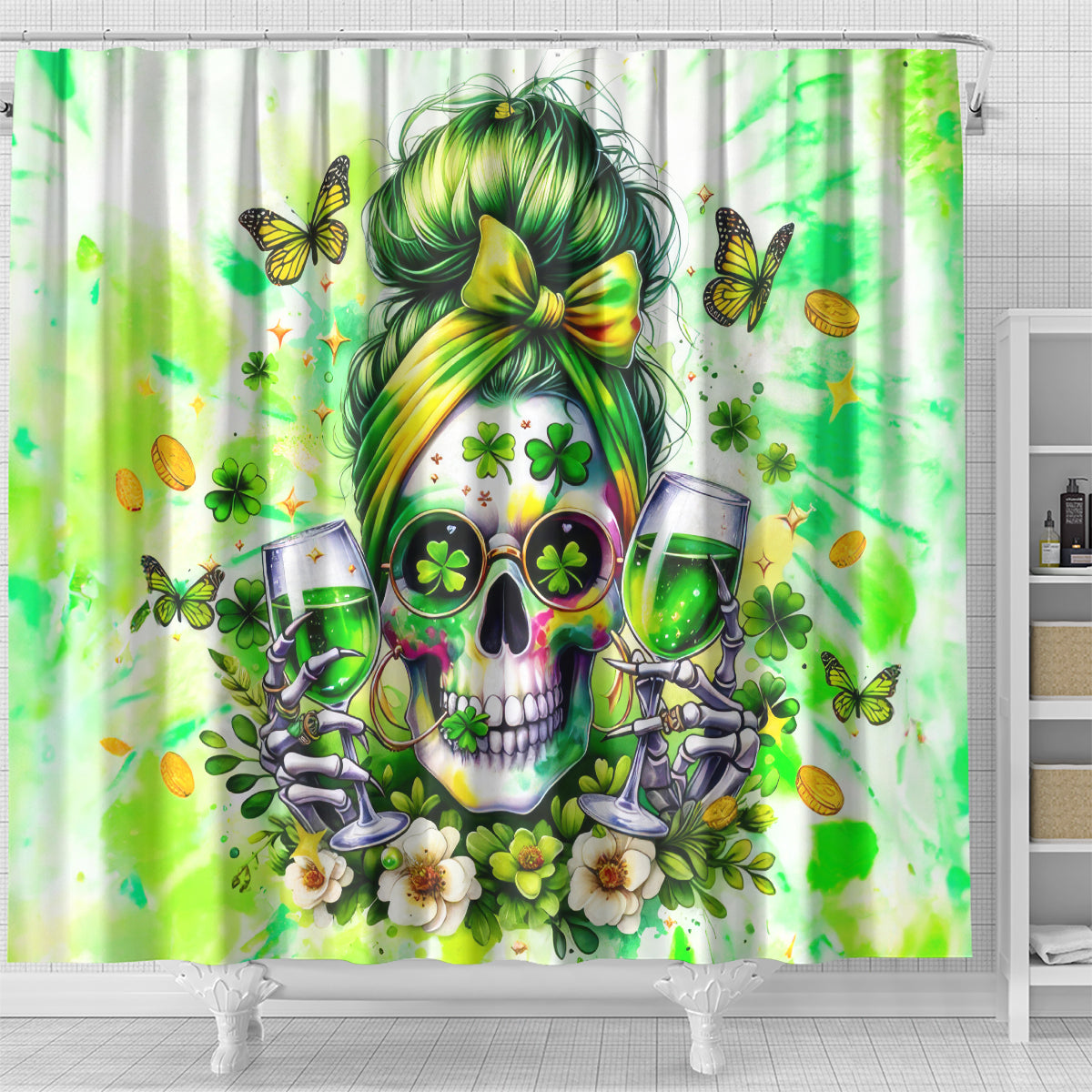 Irish Skull Shower Curtain Drink Up Bitch