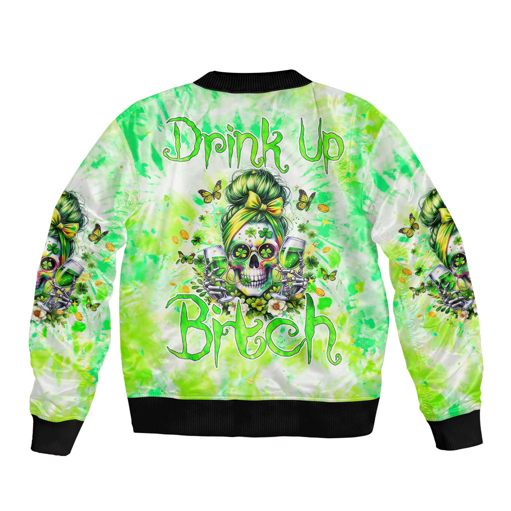 Irish Skull Sleeve Zip Bomber Jacket Drink Up Bitch - Wonder Print Shop