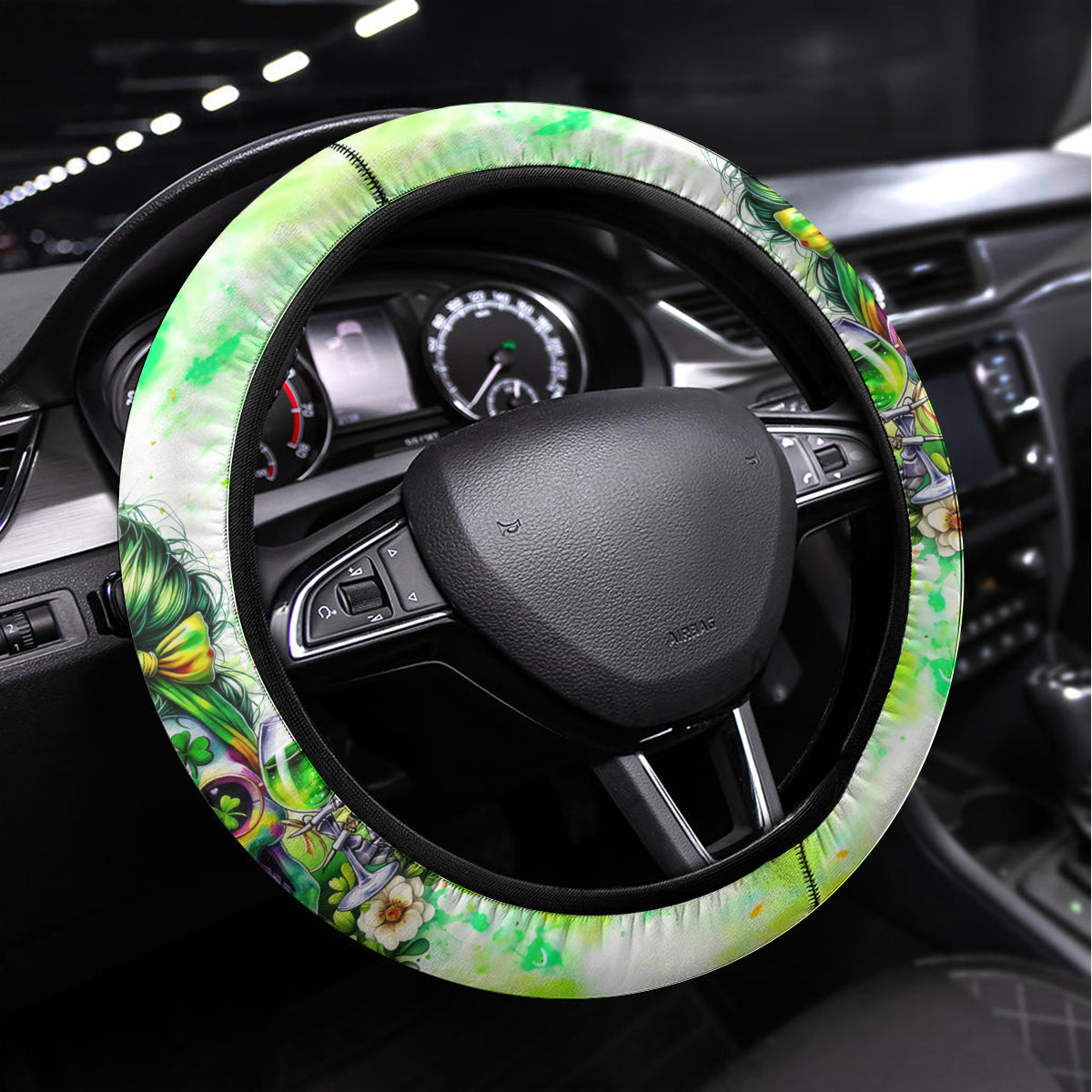Irish Skull Steering Wheel Cover Drink Up Bitch - Wonder Print Shop