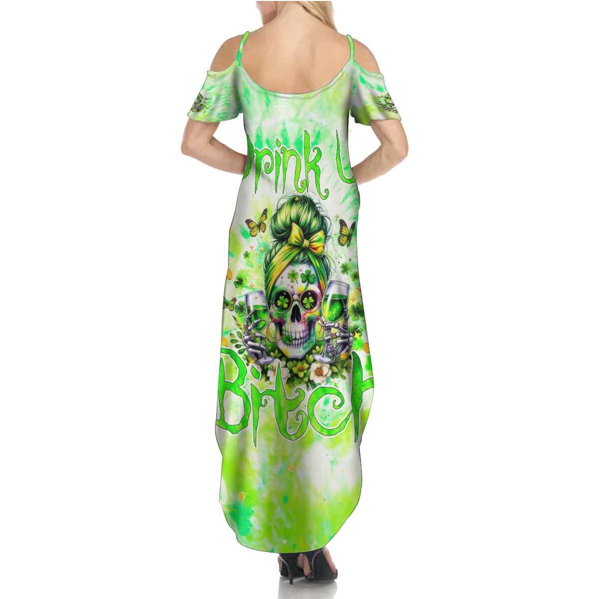 Irish Skull Summer Maxi Dress Drink Up Bitch - Wonder Print Shop