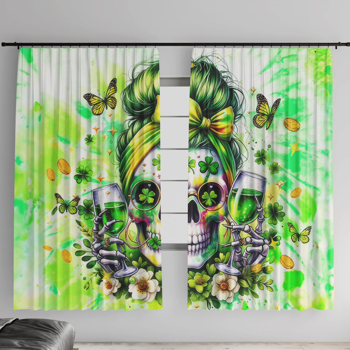 Irish Skull Window Curtain Drink Up Bitch - Wonder Print Shop