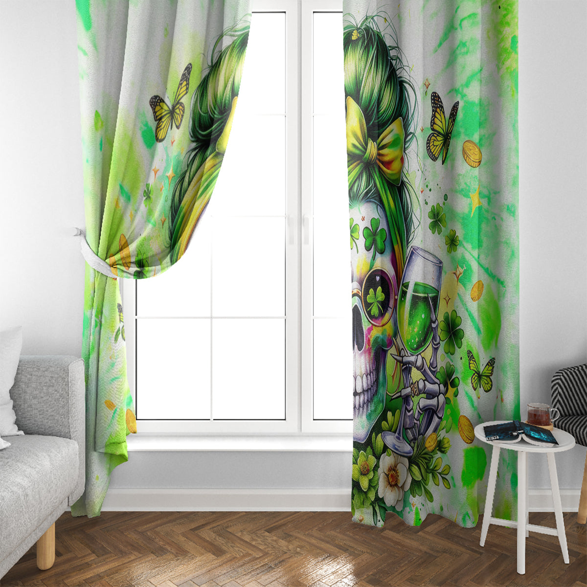 Irish Skull Window Curtain Drink Up Bitch - Wonder Print Shop