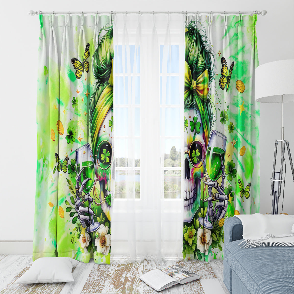 Irish Skull Window Curtain Drink Up Bitch - Wonder Print Shop