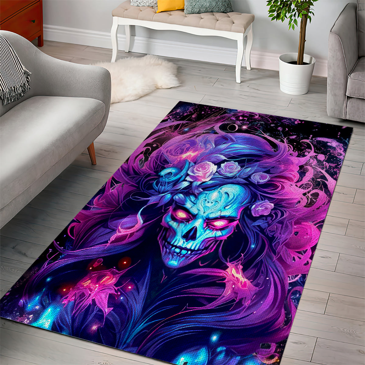 Lady Skull Area Rug I'm Not Anti Social I'm Just Not User Friendly - Wonder Print Shop