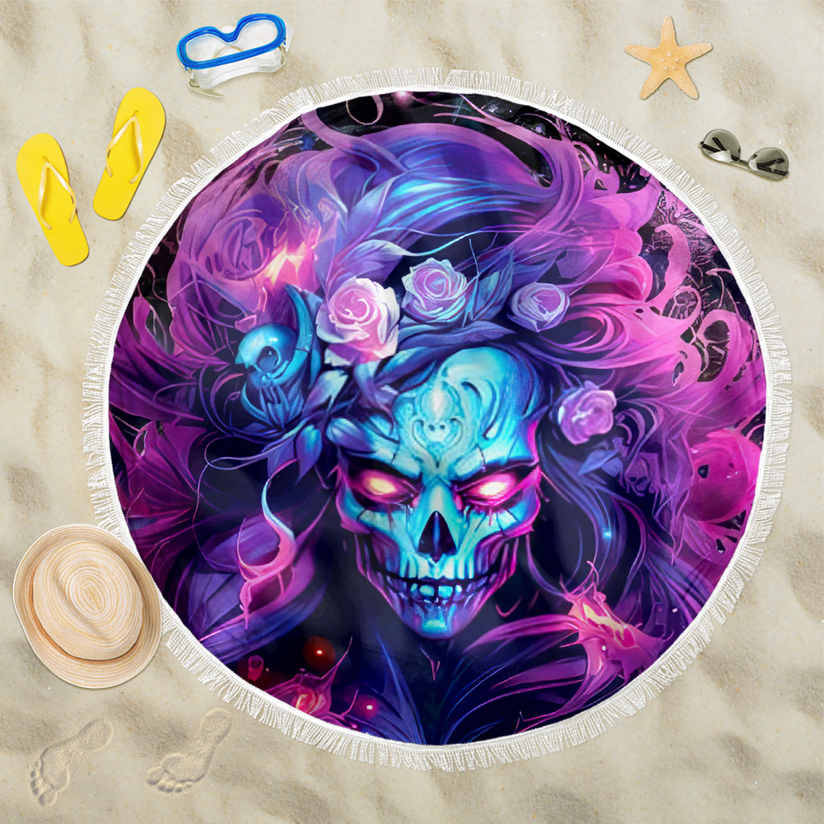 Lady Skull Beach Blanket I'm Not Anti Social I'm Just Not User Friendly - Wonder Print Shop