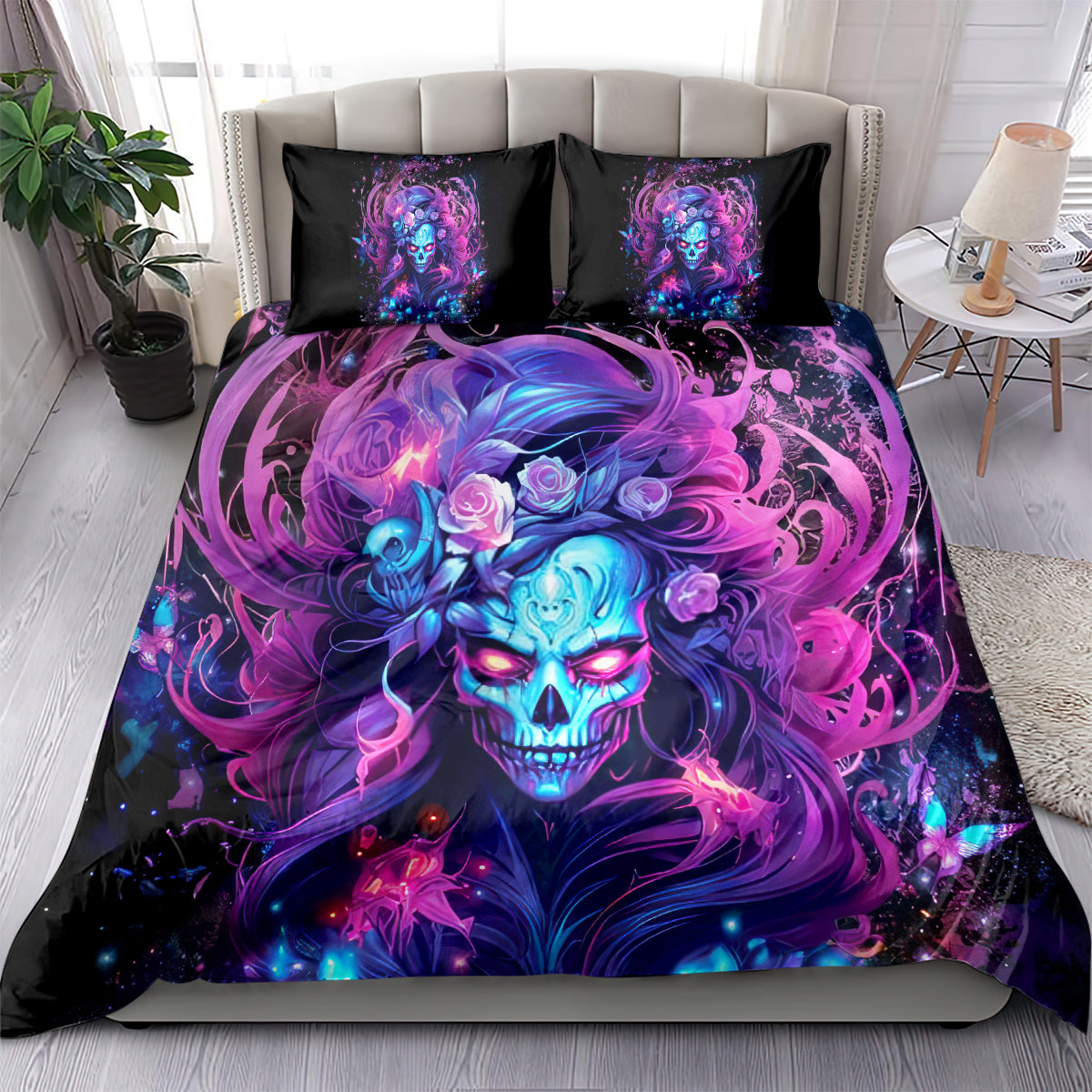 Lady Skull Bedding Set I'm Not Anti Social I'm Just Not User Friendly - Wonder Print Shop