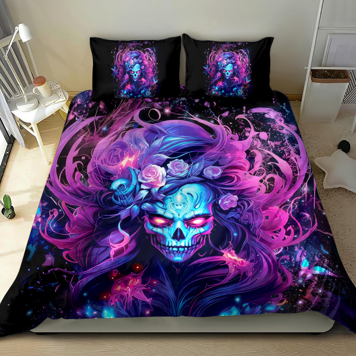 Lady Skull Bedding Set I'm Not Anti Social I'm Just Not User Friendly - Wonder Print Shop