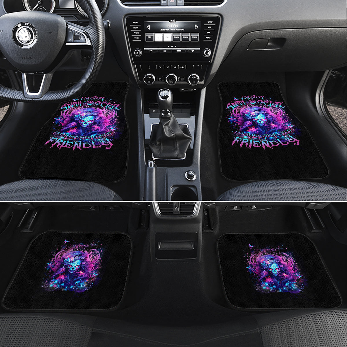 Lady Skull Car Mats I'm Not Anti Social I'm Just Not User Friendly - Wonder Print Shop